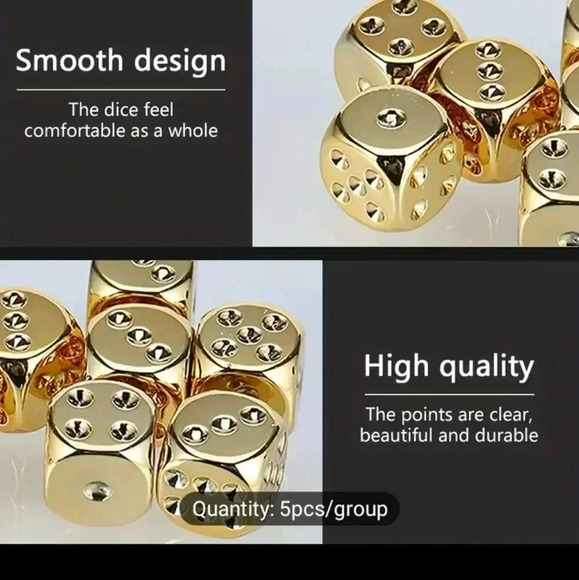 5pcs, Electroplated Gold-plated High-quality Dice Set, Multi-sided NWT.. - Picture 4 of 8